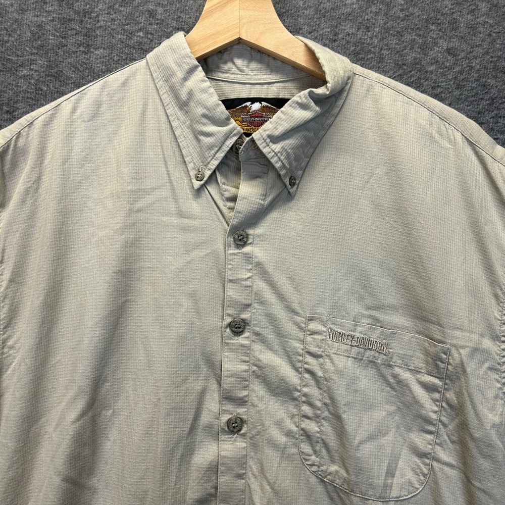 Harley-Davidson Mens Large Tan Cotton Ripstop Short Sleeve Button Down Shirt